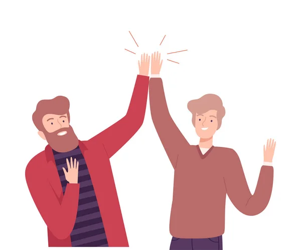 Excited Men Giving High Five to Each Other Vector Illustration — Stockový vektor