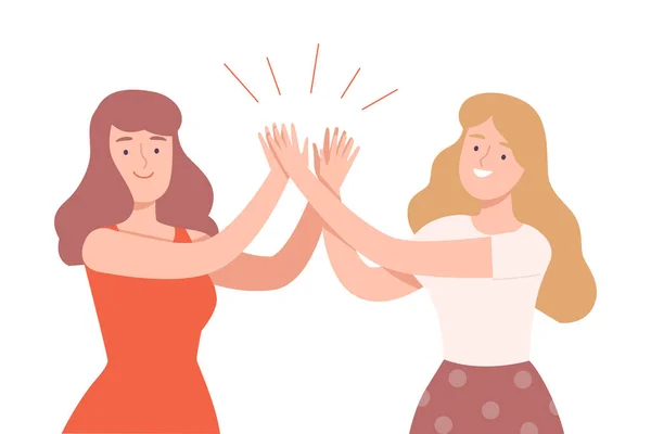 Excited Women Giving High Five to Each Other Vector Illustration — Stockový vektor