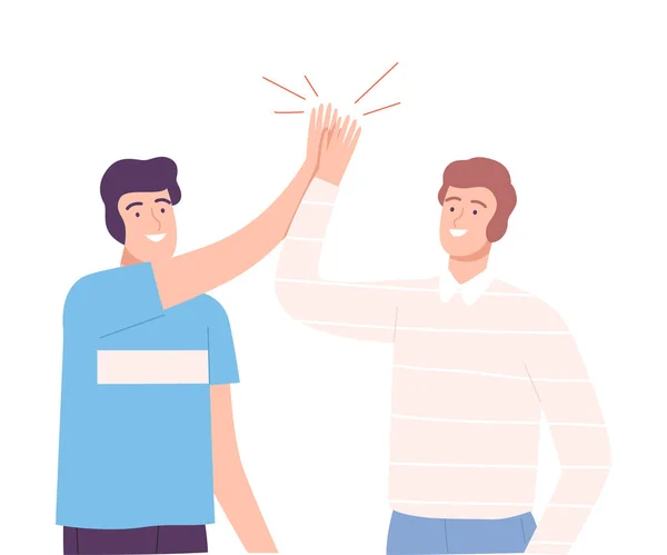 Smiling Males Sliding Hands as High Five Gesture Vector Illustration — Stockový vektor