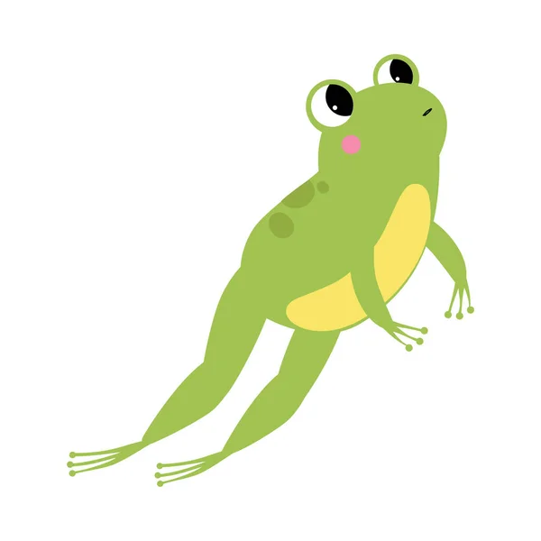 Cute Green Frog with Protruding Eyes Jumping Vector Illustration — Stock Vector