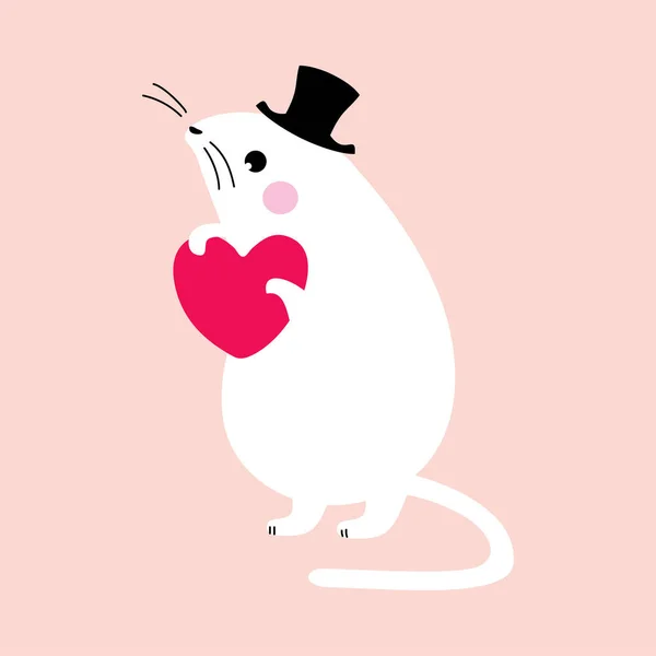Маленькая мышонка в топе - День святого Валентина. — стоковый вектор