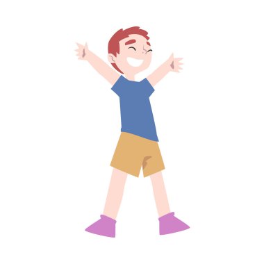 Beyaz Arkaplanda Şirin Gülümseyen Küçük Çocuk Çizgi Film Tarzı Vektör İllüzyonu