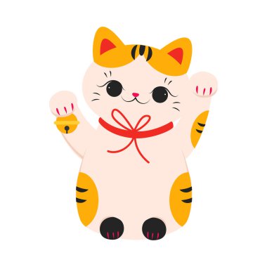 Japon Maneki Neko, Japon İyi Şans ve Zenginlik Sembolü, Japon Çizgi Film Stili Çizim Resimlerinin Geleneksel Hatırası