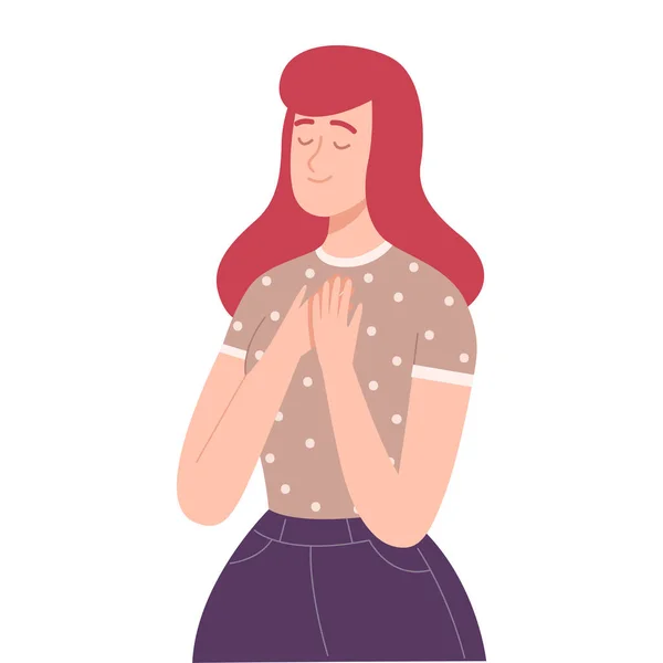 Ontspannen jonge vrouw dromen over iets, mensen verbeelding concept cartoon stijl vector illustratie — Stockvector