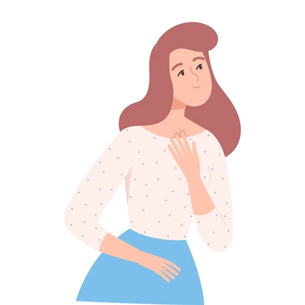 Beautiful Young Woman Dreaming about Something, People Imagination Concept Cartoon Style Vector Illustration — 스톡 벡터