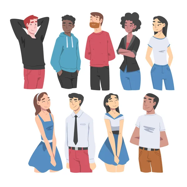 Diversos personajes Multiraciales y Multiculturales Aislados en Fondo Blanco Conjunto de Ilustración Vectorial — Archivo Imágenes Vectoriales