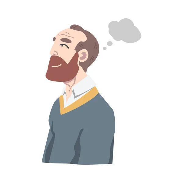 Bearded Man Dreaming and Fantasizing Imagining Something in His Head Vector Illustration — Stock Vector