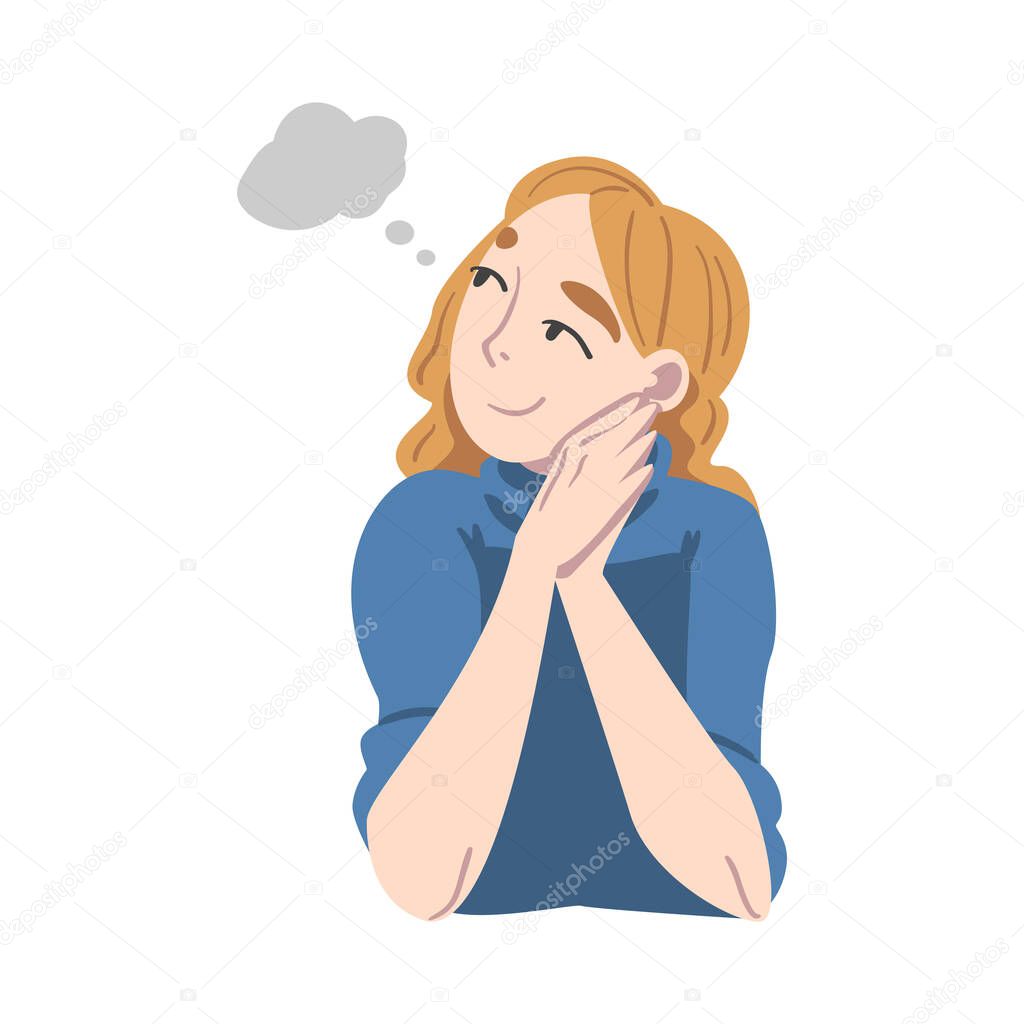 Starry-eyed Woman Dreaming and Fantasizing Imagining Something in Her Head Vector Illustration