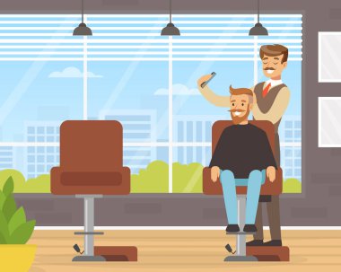 Man Berber Saç Kesme ve Saç Vektörü İllüstrasyonu