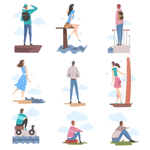 People Characters Looking Ahead as into Bright Future Vector Illustration Set — Stock Vector
