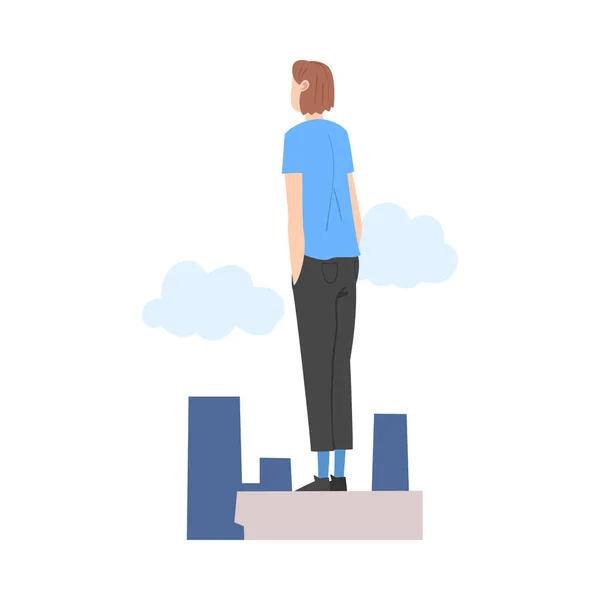 Man Character Standing and Looking Ahead as into Bright Future Vector Illustration — Stockový vektor
