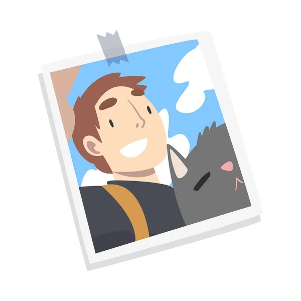 Zdjęcie fotograficzne Drukuj lub Selfie z uśmiechniętym mężczyzną Twarz na nim Ilustracja wektora — Wektor stockowy