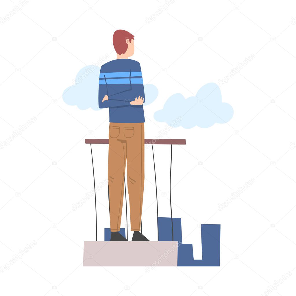 Man Character Standing and Looking Ahead as into Bright Future Vector Illustration