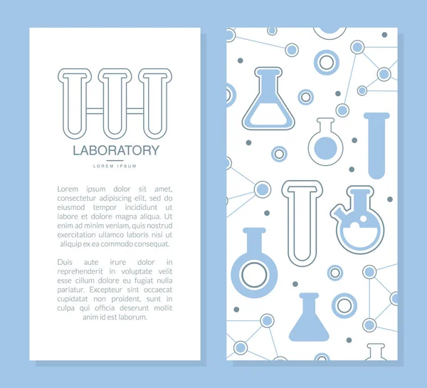 Laboratory Card Template with Space for Text, Banner, Poster, Flyer, Design with Lab Equipment Seamless Pattern Vector Illustration — Stok Vektör