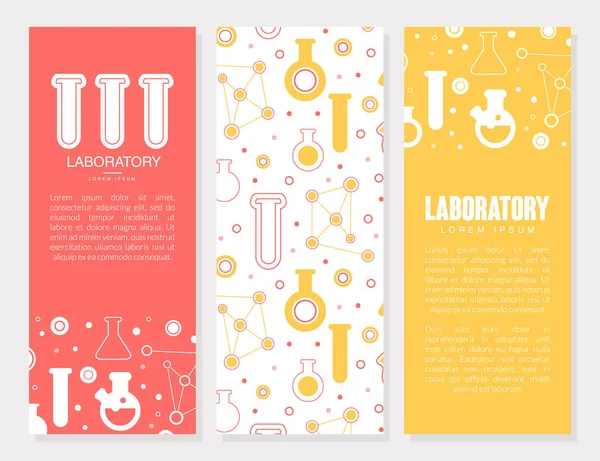 Laboratory Vertical Banner Templates Set, Pharmacy, Chemistry, Science, Medicine Poster, Flyer Design Vector Illustration — стоковый вектор