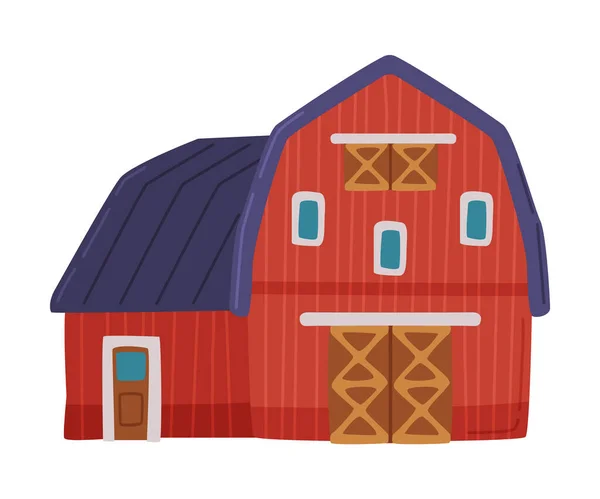 Celeiro Vermelho, Tradicional Americano Agrícola Rural Edifício Desenhos Animados Estilo Vetor Ilustração — Vetor de Stock