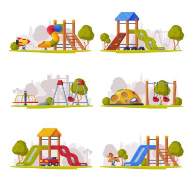 Vector Set Oynamak için Şehir Yaz Alanı Açık Oyun Alanı