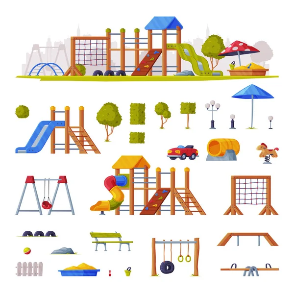 Kinderen Speeltuin Elementen met schuif, vleugels en Ladders Vector Set — Stockvector