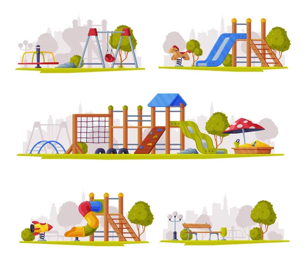 Outdoor Playground as Urban Summer Public Area for Playing Vector Set — Stock Vector