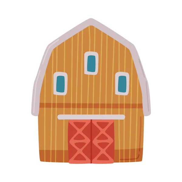 Granja, Granero, Edificio rural agrícola tradicional Estilo de dibujos animados Vector Ilustración — Archivo Imágenes Vectoriales