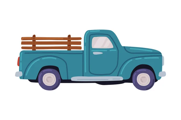 Pickup Azul, Transporte Agrícola Desenhos Animados Estilo Vetor Ilustração —  Vetores de Stock