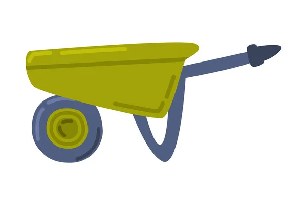 Carretilla de ruedas verde, jardinería y equipo agrícola Dibujos animados Estilo Vector Ilustración — Vector de stock