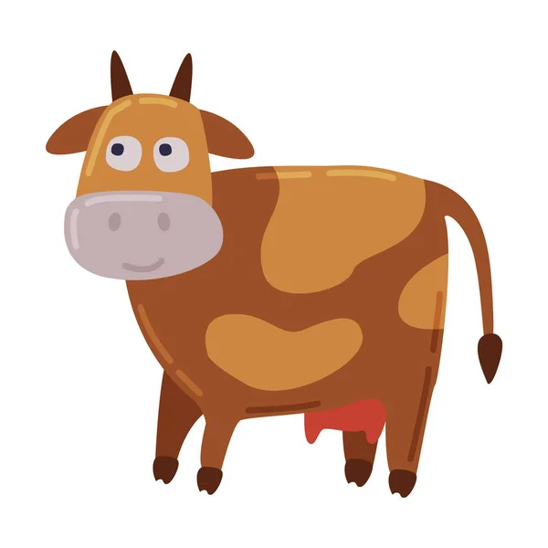 Vaca moteada marrón, ganadería lechera cría de animales Dibujos animados Estilo Vector Ilustración — Vector de stock
