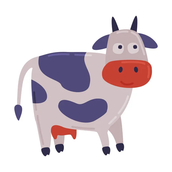 Vaca manchada linda, ganadería lechera cría de animales estilo de dibujos animados Vector ilustración — Archivo Imágenes Vectoriales