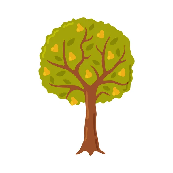 Zahradní ovocný strom s Ripe hruškami karikatura styl vektorové ilustrace — Stockový vektor