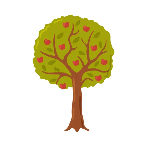 Zahradní ovocný strom s červenými jablky Kreslený styl vektorové ilustrace — Stockový vektor