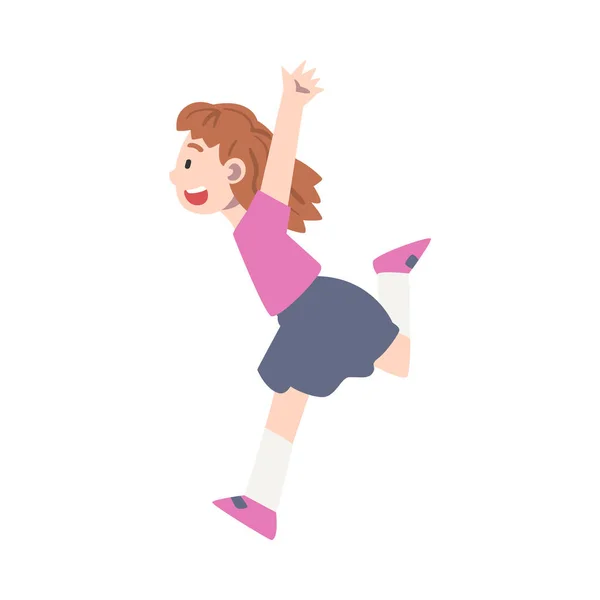 Χαριτωμένο κοριτσάκι τρέχει χαρούμενα στυλ κινουμένων σχεδίων Διάνυσμα εικονογράφηση I — Διανυσματικό Αρχείο