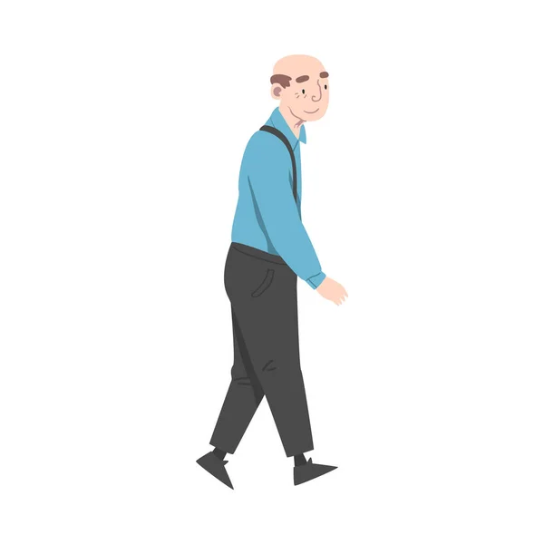Vandring Senior Man, glada aktiva Pensionerad äldre man karaktär tecknad stil vektor Illustration — Stock vektor