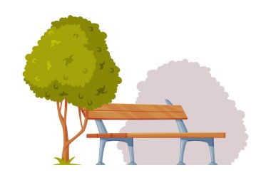 Park Benç ve Ağaç Vektörü İllüstrasyonlu Şehir Manzarası