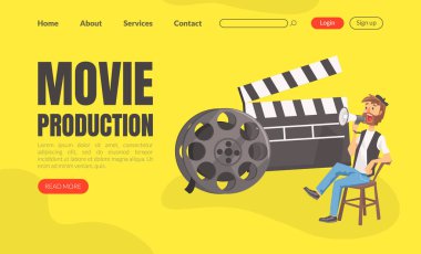 Film Üretimi İniş Sayfa Şablonu, Görüntü Yönetmeni, Film Yapım Endüstrisi Web Sitesi Düz Vektör İllüstrasyonu