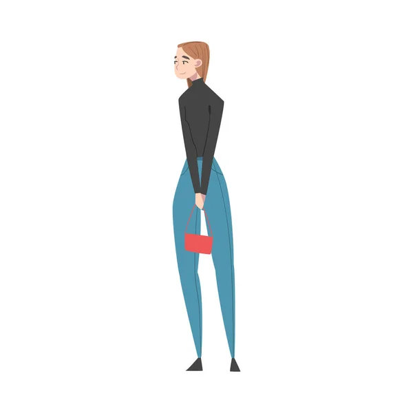 Jeune femme dans des vêtements élégants à la mode debout et en attente Illustration vectorielle de style bande dessinée — Image vectorielle