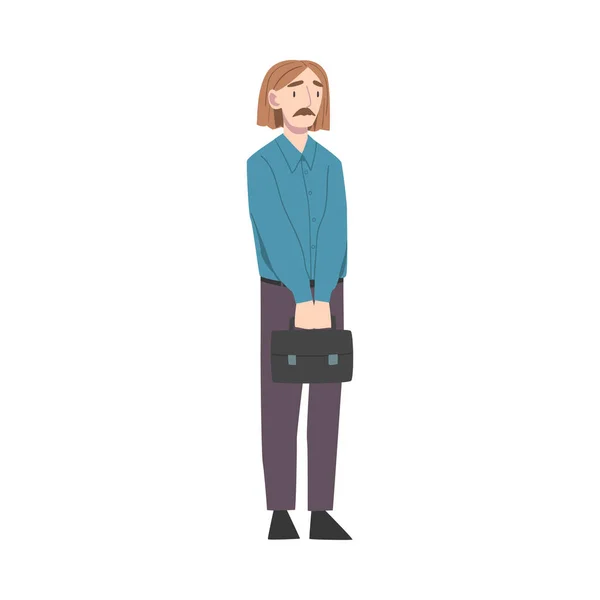 Homme d'affaires debout avec mallette et attendant illustration vectorielle de style bande dessinée — Image vectorielle