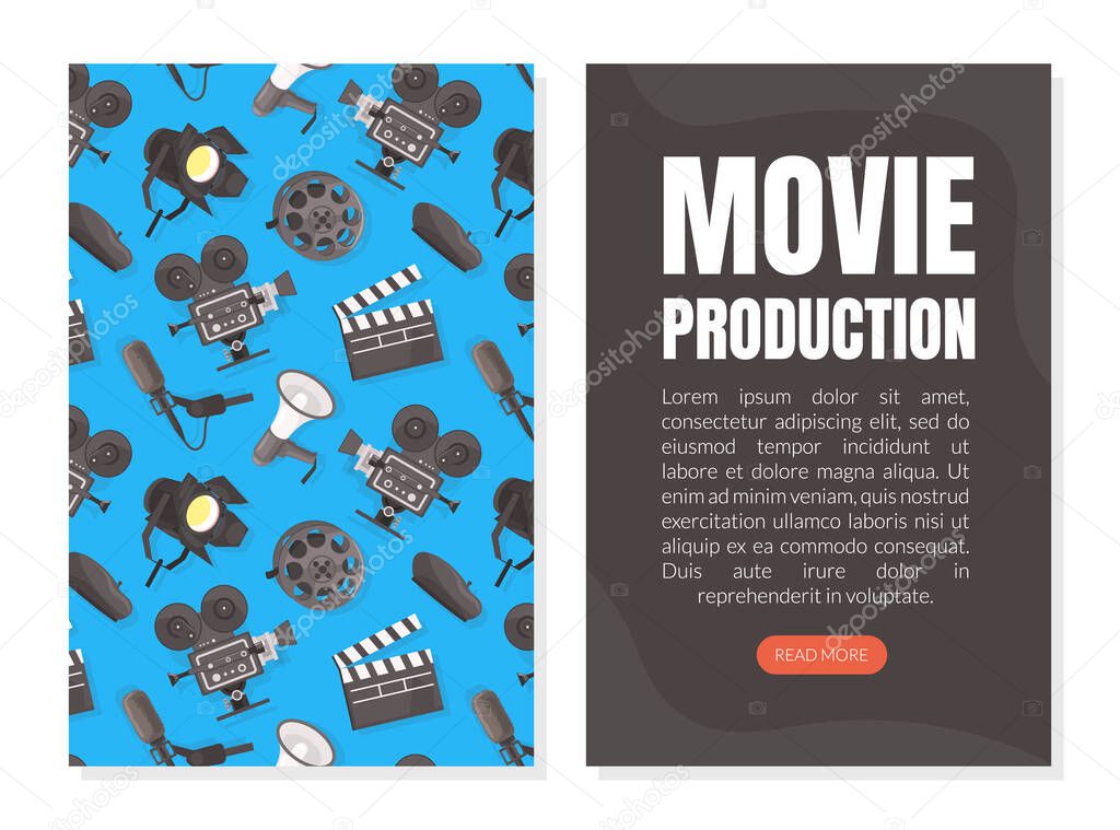 Movie Production Landing Page Template, Cinematography and Filmmaking Mobile App, Website Interface Flat Vector Illustration