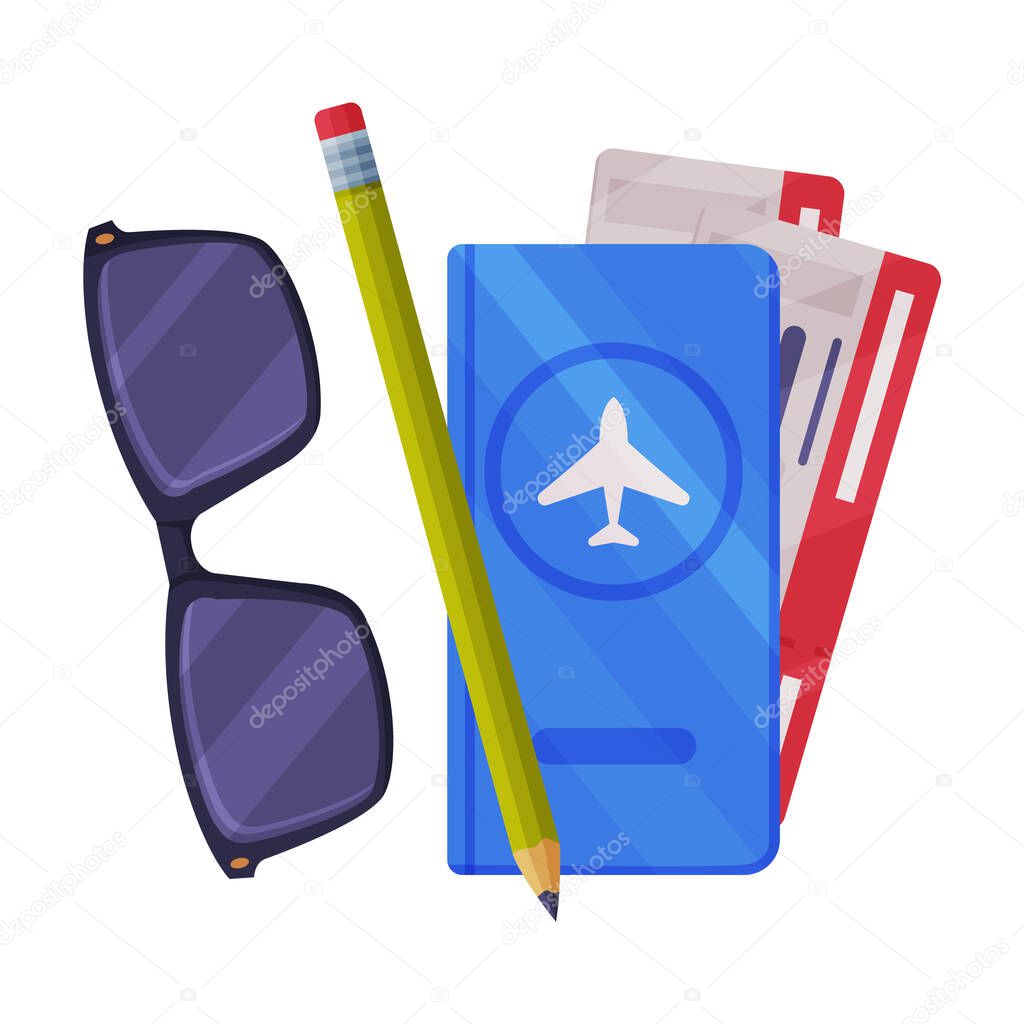 Boarding Tickets and Sunglasses as Travel and Tourism Symbol Vector Illustration