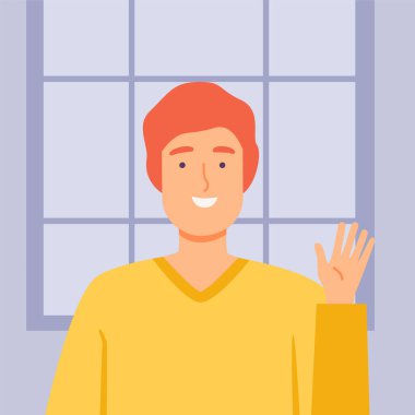 Ev 'den Genç Adam İletişimi, Video Çağrısı, Arkadaşlarla Erkek Sohbeti Çevrimiçi, Karantina, İzolasyon Konsepti Karikatür Vektör İlülasyonu