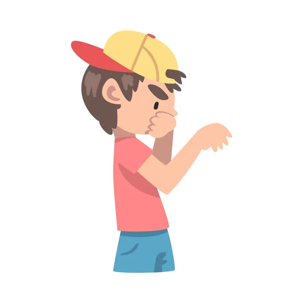 ( 영어 ) Smart Thouthative Boy in Baseball Cap Cartoon Style Vector Illustration — 스톡 벡터