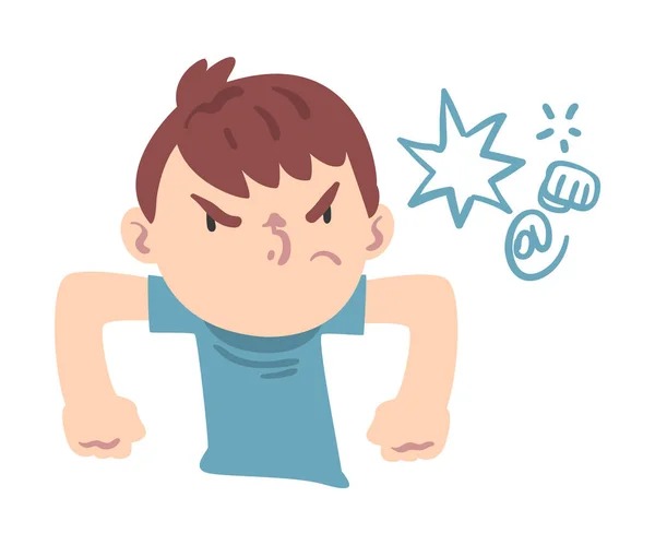 Angry Boy with Swearing Words Symbols Cartoon Style Vector Illustration - Stok Vektor