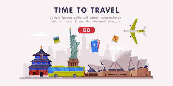 Travel or Tourism Website Landing Page with City Landmarks Vector Template