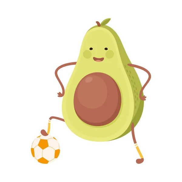 Симпатичный авокадо, забавный фруктовый персонаж, занимающийся спортом, здоровое питание и вектор стиля мультфильмов — стоковый вектор