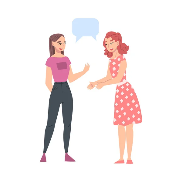 Two Girls Talking with Speech Bubbles, Female Friends or Colleagues Gossiping, Sharing Impressions Cartoon Style Vector Illustration — Stockový vektor