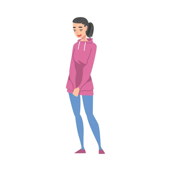 Chica Hablando con Alguien, Persona Femenina Comunicando o Compartiendo Impresiones Dibujos Animados Estilo Vector Ilustración — Vector de stock