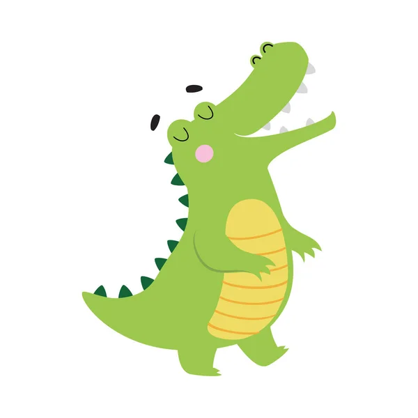 Cute Crocodile, Funny Alligator Predator Green Animal Character Cartoon Style Vector Illustration — 스톡 벡터