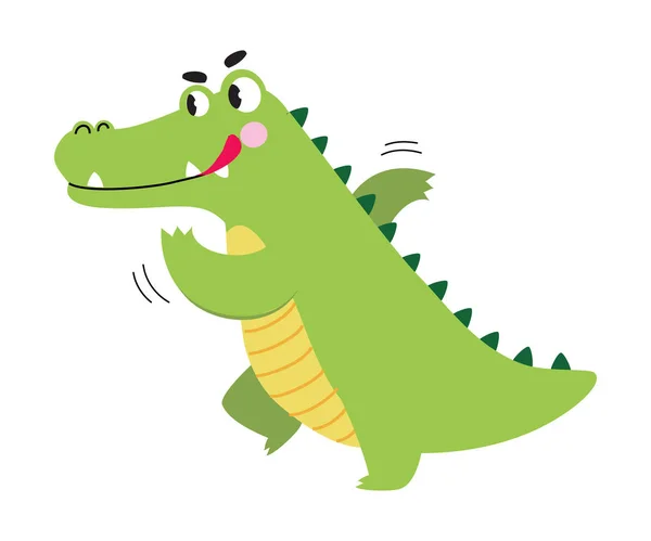 Cute Crocodile Running in Hurry, Funny Alligator Predator Green Animal Character Cartoon Style Vector Illustration — Stock Vector