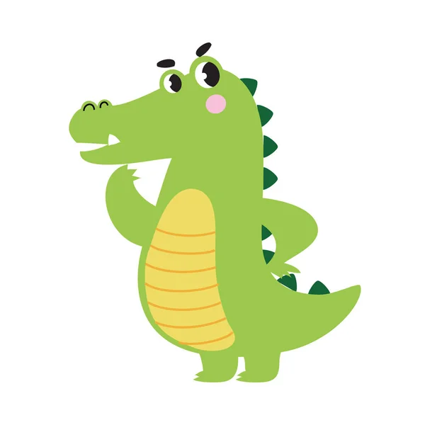Cute Pensive Crocodile, Funny Alligator Predator Green Animal Character Cartoon Style Vector Illustration — 스톡 벡터