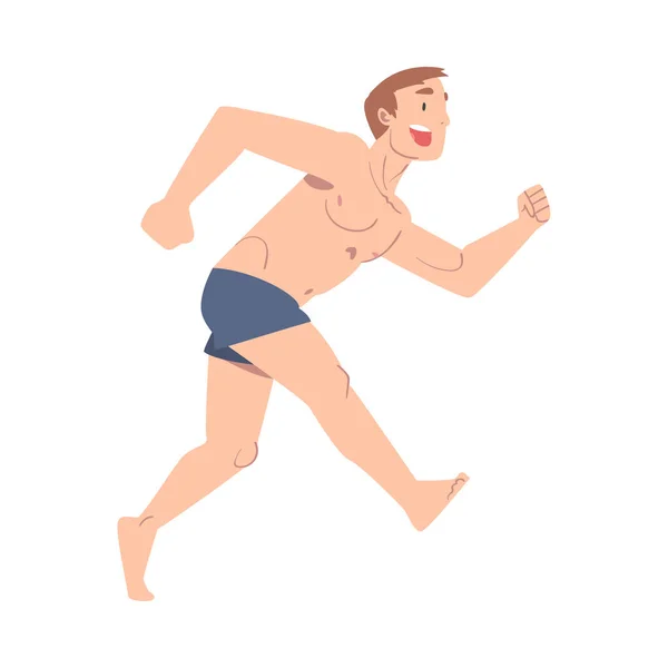 Man in Swim Trunk Shorts Διασκεδάζοντας στην παραλία Cartoon Style Εικονογράφηση διάνυσμα — Διανυσματικό Αρχείο