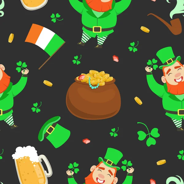 Saint Patricks Day sömlösa mönster, Irish Spring Holiday Design för tyg, Bakgrund, omslagspapper, Textil, Bakgrund vektor Illustration — Stock vektor